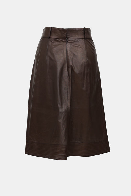 Oscar de la Renta Leather Midi Skirt