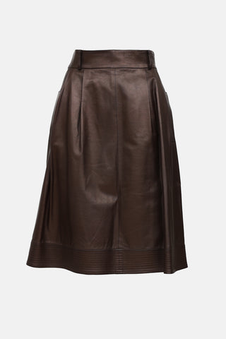 Oscar de la Renta Leather Midi Skirt