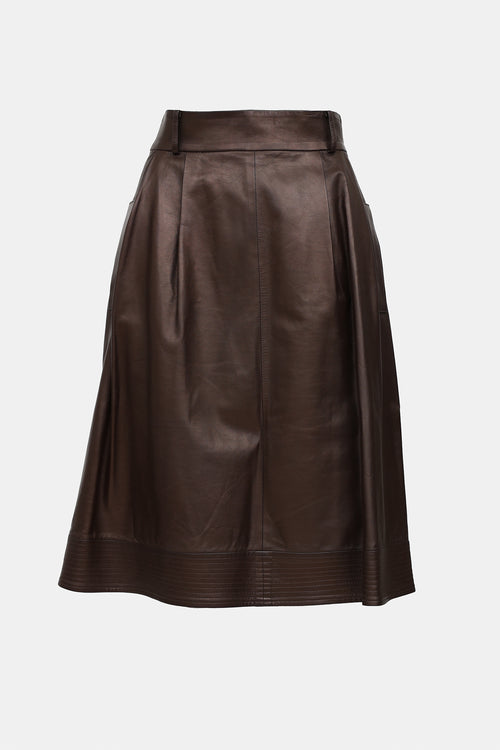 Oscar de la Renta Leather Midi Skirt