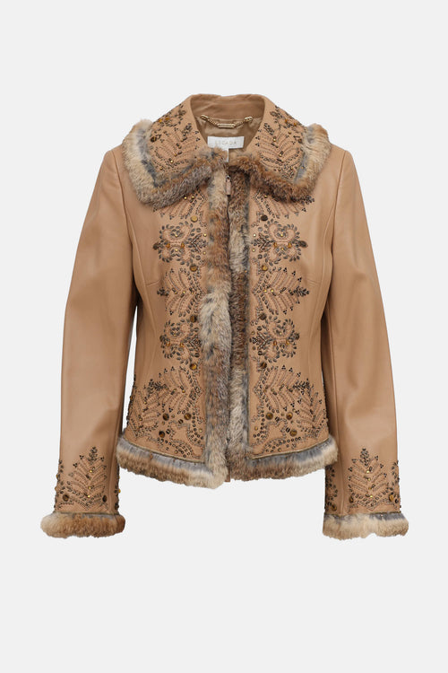 Escada C. 2000s Fur Trim Leather Jacket