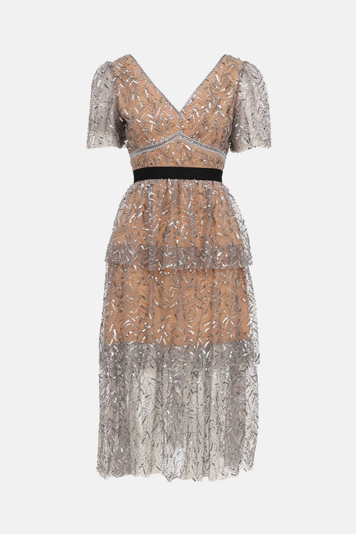 Self-Portrait Sequin Ruffle Dress