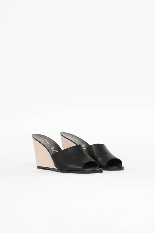 Chanel CC Peep Toe Wedge Sandal