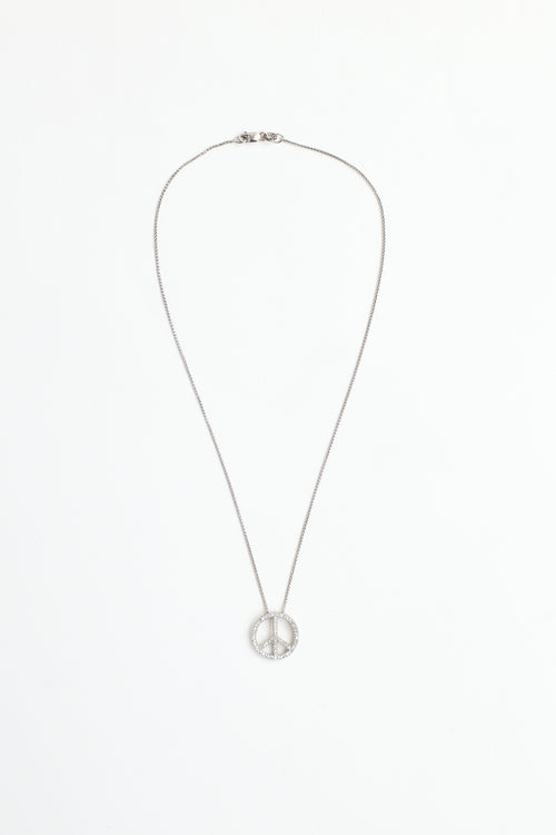 Fine Jewelry 14K White Gold Peace Symbol Necklace