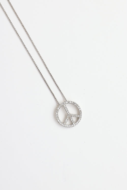 Fine Jewelry 14K White Gold Peace Symbol Necklace