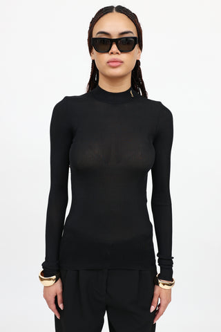 Saint Laurent Silk Ribbed Logo Top