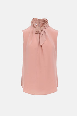 Silk Rosette Mock Neck Top