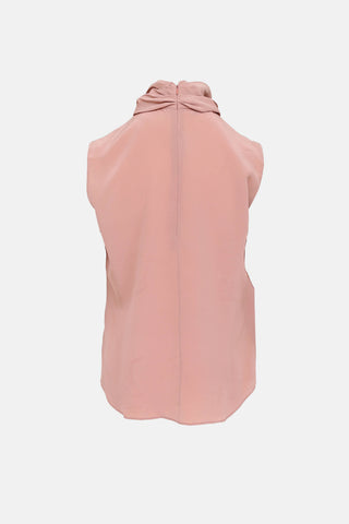 Silk Rosette Mock Neck Top
