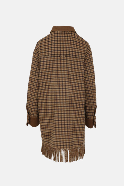 Nanushka Wool Plaid Fringe Coat