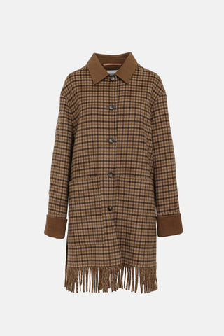 Nanushka Wool Plaid Fringe Coat