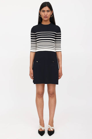 Valentino Striped Half Sleeve Dress