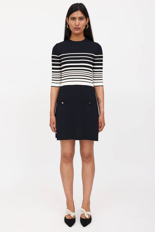 Valentino Striped Half Sleeve Dress