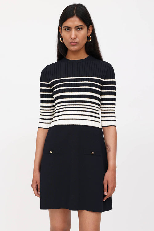 Valentino Striped Half Sleeve Dress