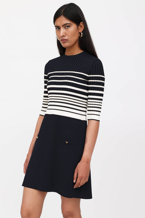 Valentino Striped Half Sleeve Dress