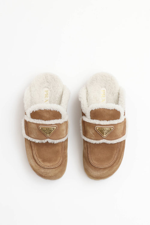 Prada Shearling Logo Mule