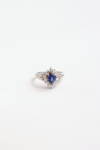 Fine Jewelry 18K Yellow Gold & Platinum Saphhire & Diamond Cluster Ring
