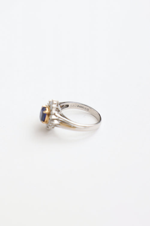 Fine Jewelry 18K Yellow Gold & Platinum Saphhire & Diamond Cluster Ring