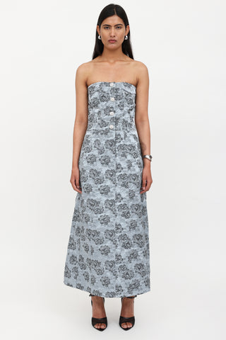 Ganni Floral Jacquard Strapless Dress