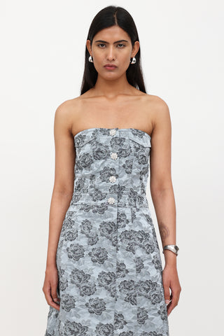 Ganni Floral Jacquard Strapless Dress