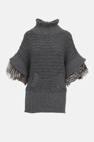 Roberto Cavalli Knit Fur Trim Sweater