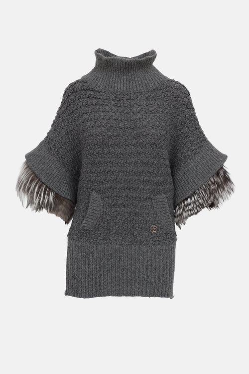 Roberto Cavalli Knit Fur Trim Sweater