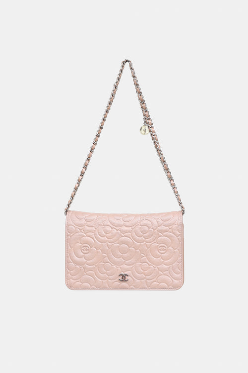 Chanel 2014 Camellia Embossed Wallet on Chain Bag