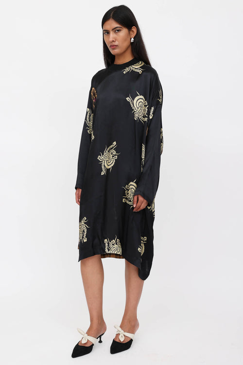 Dries Van Noten Patterned Satin Asymmetrical Dress