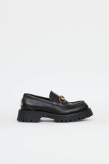 Gucci Black Bee Lug Loafers