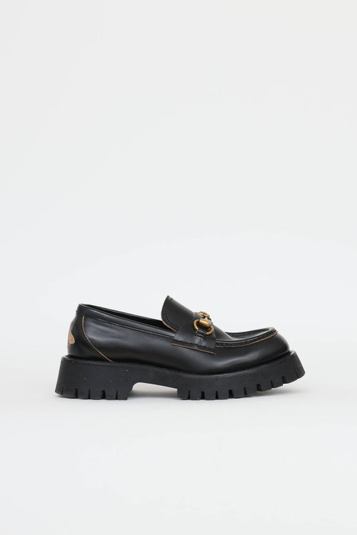 Gucci Black Bee Lug Loafers