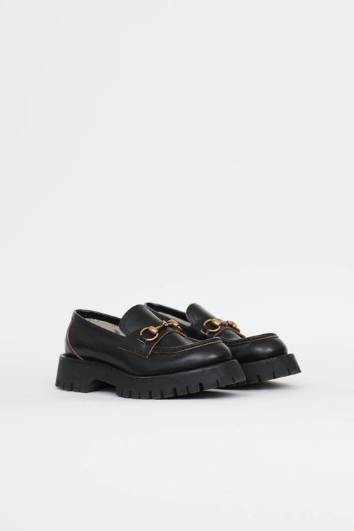 Gucci Black Bee Lug Loafers