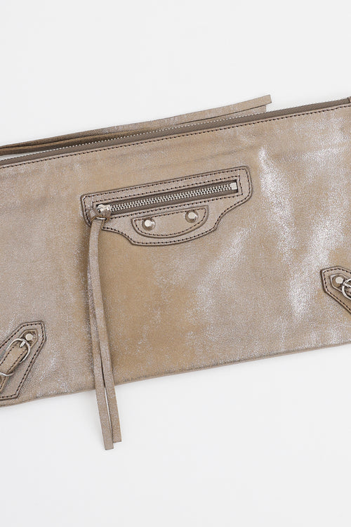 Balenciaga metallic gold leather Milky Way Motocross clutch