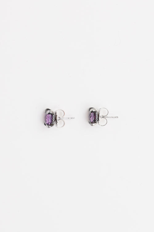 David Yurman Sterling Silver Amethyst Stud Earrings