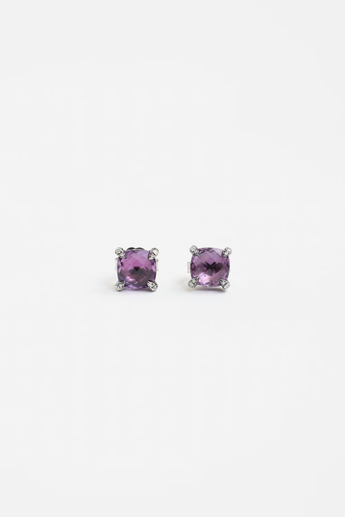 David Yurman Sterling Silver Amethyst Stud Earrings