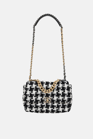 Chanel 2020 Large 19 Houndstooth Ribbon Tweed Flap Bag