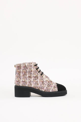 Chanel 2020 Tweed CC Combat Boot