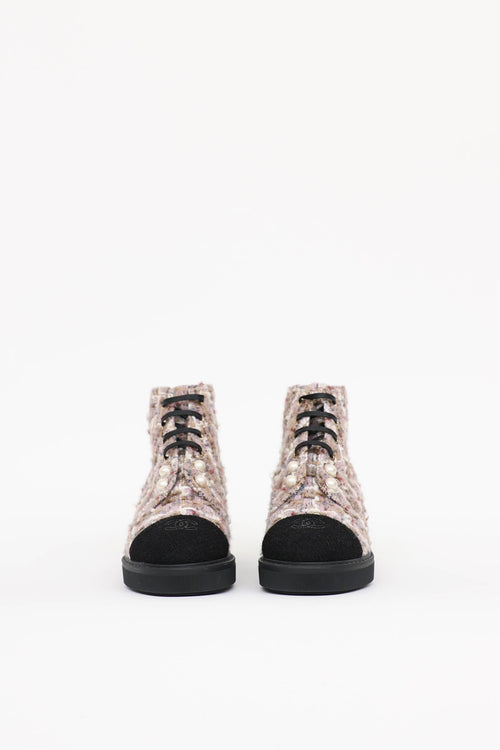 Chanel 2020 Tweed CC Combat Boot