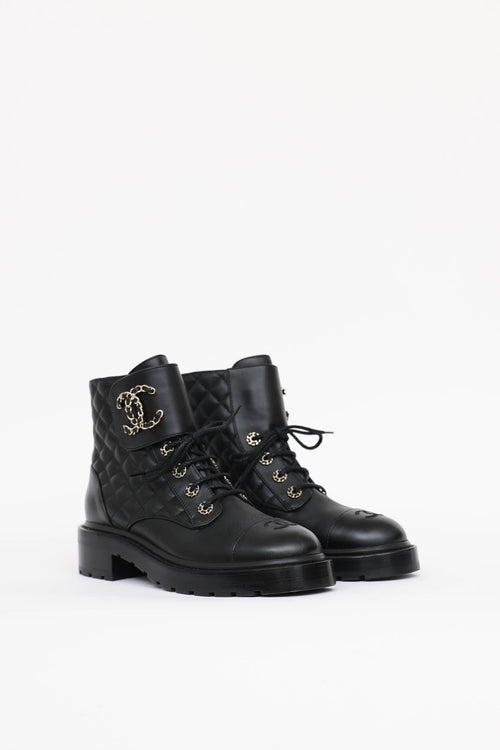 Chanel 2021 Quilted CC Combat Boot