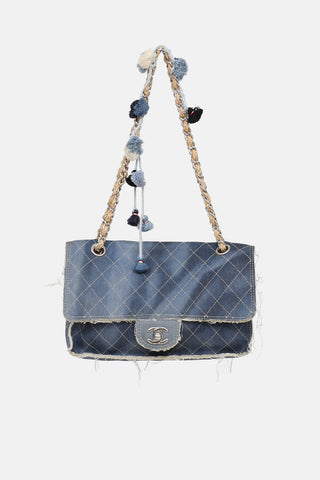 Chanel 2015 Paris Dubai Medium Denim Pom-Pom Flap Bag