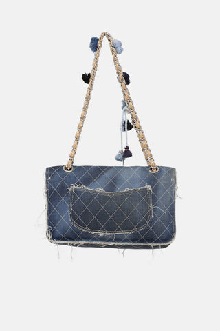 Chanel 2015 Paris Dubai Medium Denim Pom-Pom Flap Bag