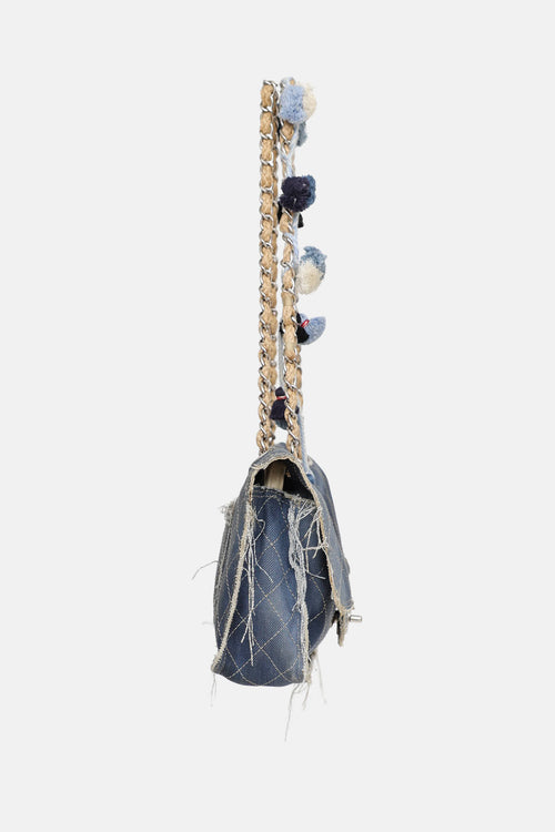 Chanel 2015 Paris Dubai Medium Denim Pom-Pom Flap Bag