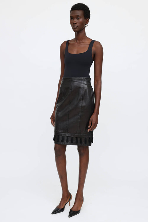 Escada Leather Tassel Skirt