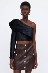 Balmain One Shoulder Plisse Top