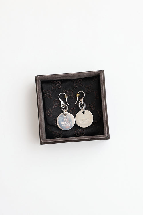 Gucci Sterling Silver Logo Coin Earrings