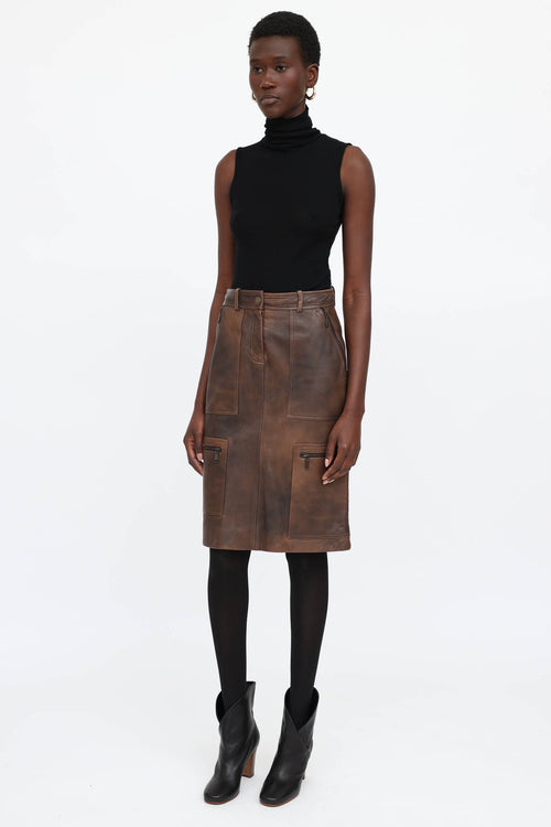 Celine Leather Cargo Skirt