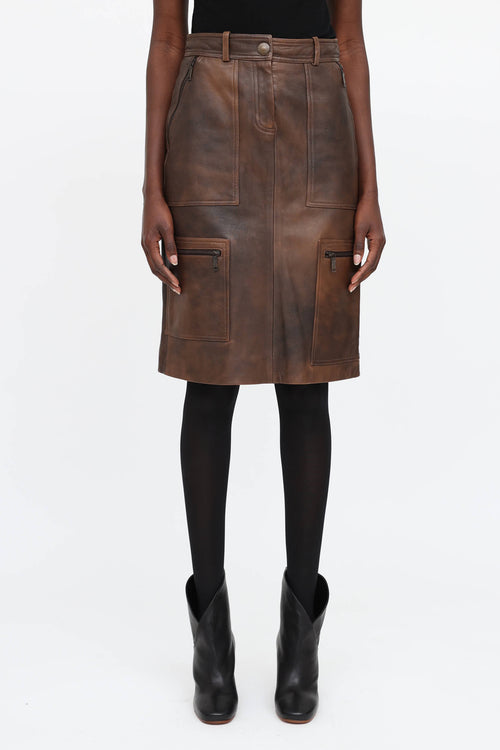 Celine Leather Cargo Skirt