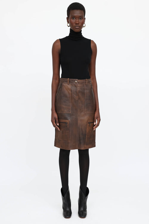 Celine Leather Cargo Skirt