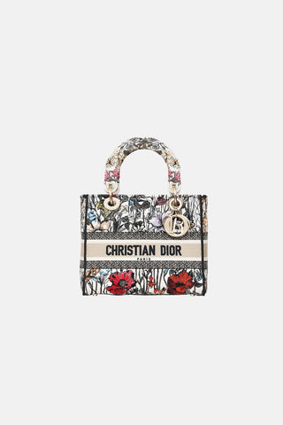 Dior 2020 Floral Embroidered Lady D-Lite Medium Bag