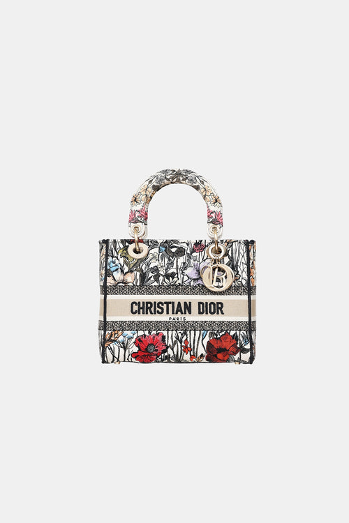 Dior 2020 Floral Embroidered Lady D-Lite Medium Bag