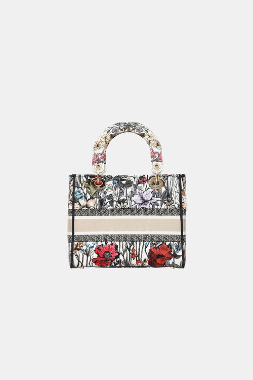 Dior 2020 Floral Embroidered Lady D-Lite Medium Bag