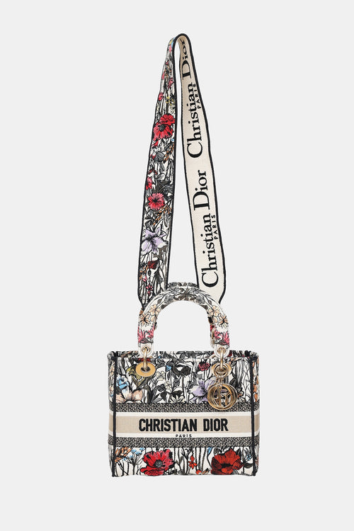 Dior 2020 Floral Embroidered Lady D-Lite Medium Bag