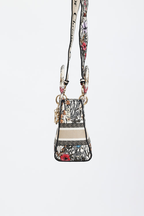 Dior 2020 Floral Embroidered Lady D-Lite Medium Bag